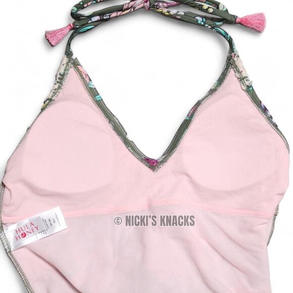 Hula Honey Tropic Romance Crochet One Piece Swimsuit Floral Halter Tie Size S - Picture 11 of 13